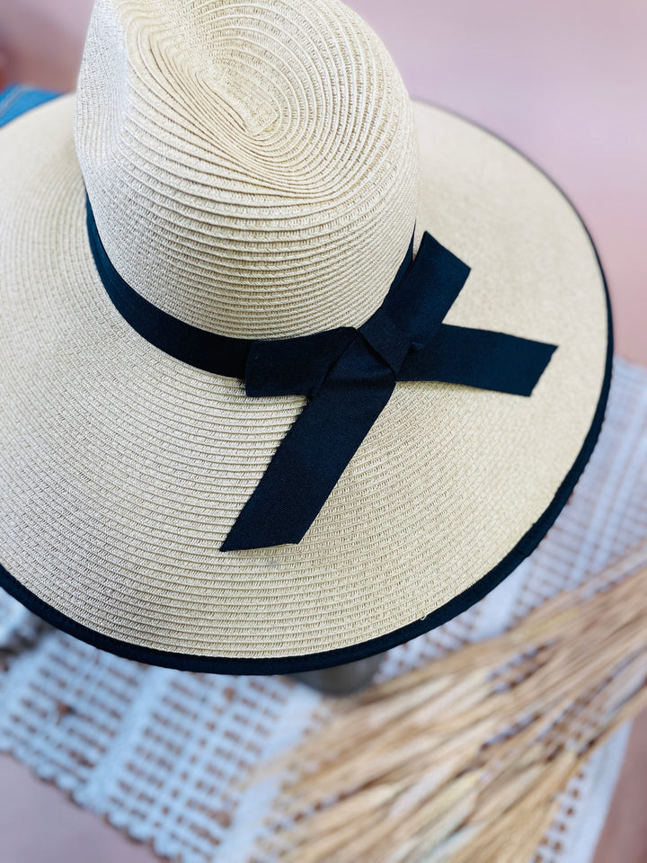 Sun Goddess Wide Ribbon Trimmed Hat