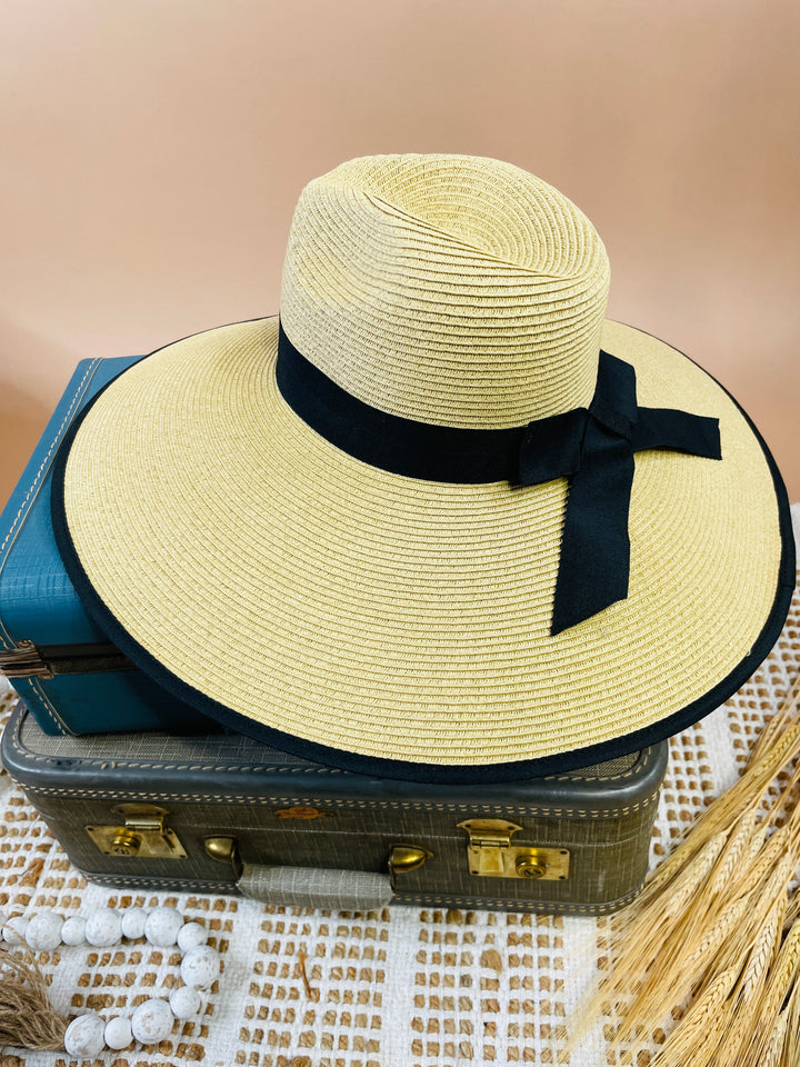 Sun Goddess Wide Ribbon Trimmed Hat