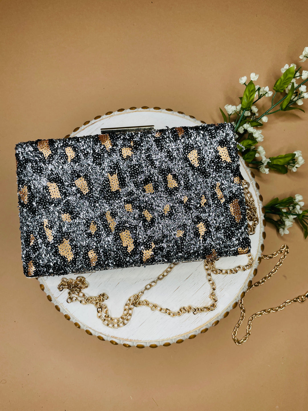 Leopard Sequin Clutch : 3 Colors