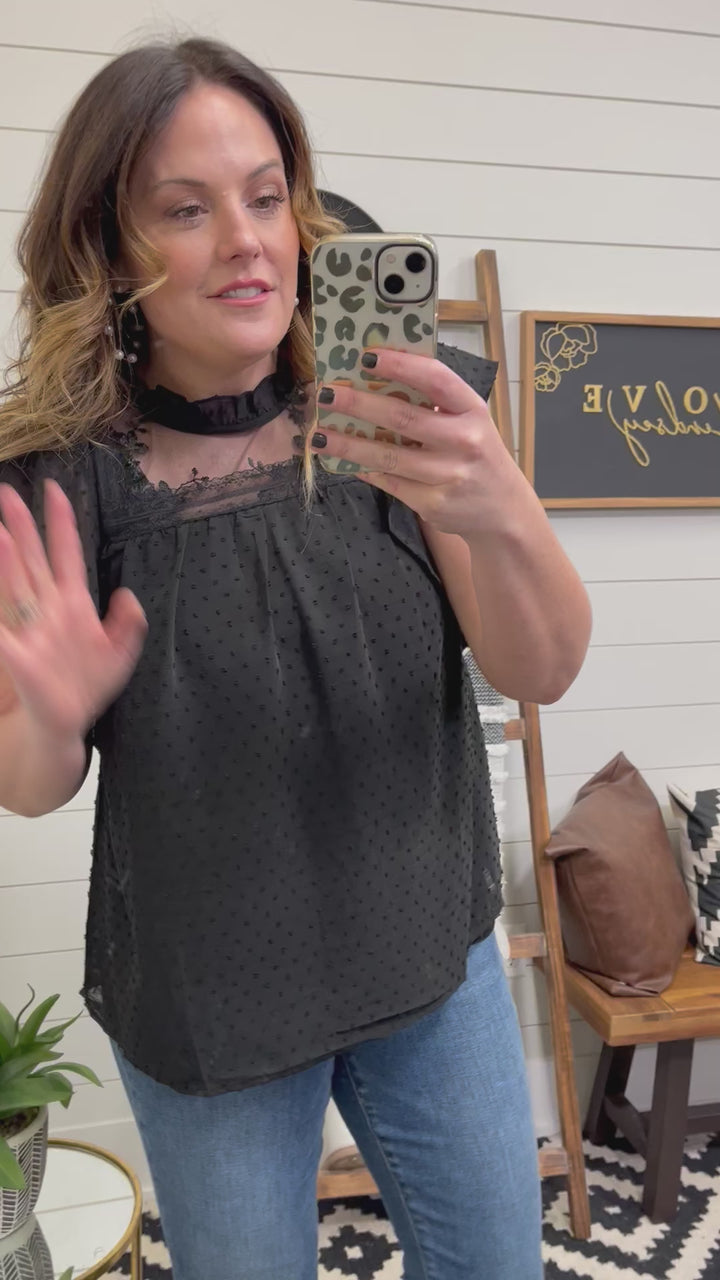 Elegant Lace and Dot Ruffle Top : 2 Colors