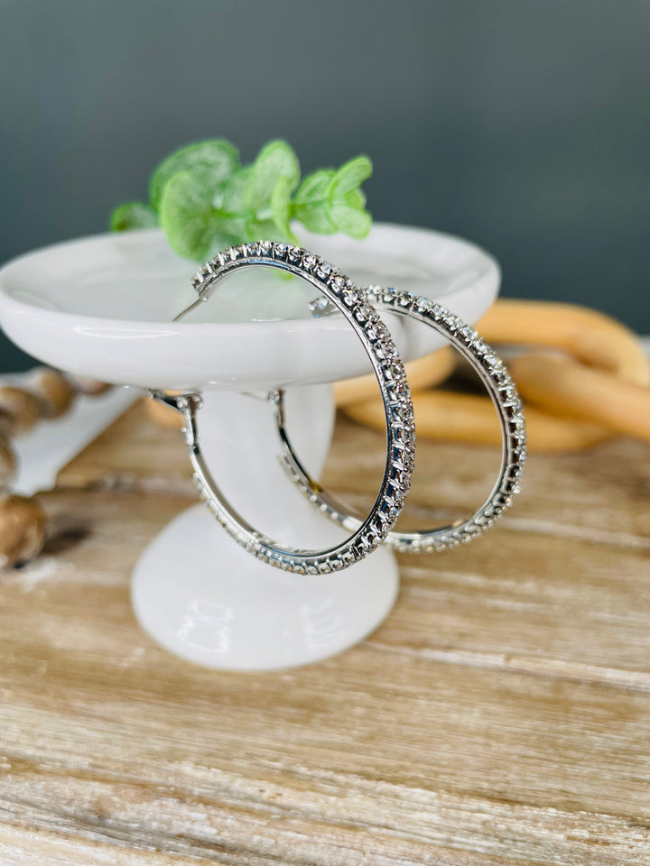 Sterling Silver Bling Rhinestone Hoop Earrings: 2 Colors