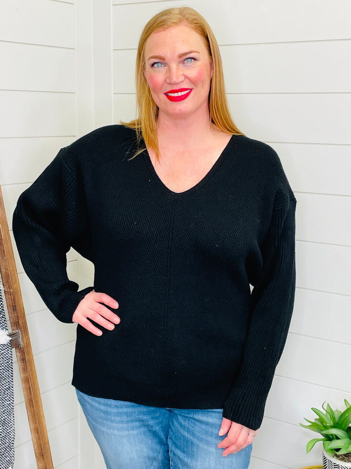 Chic Ribbed V Neck Sweater