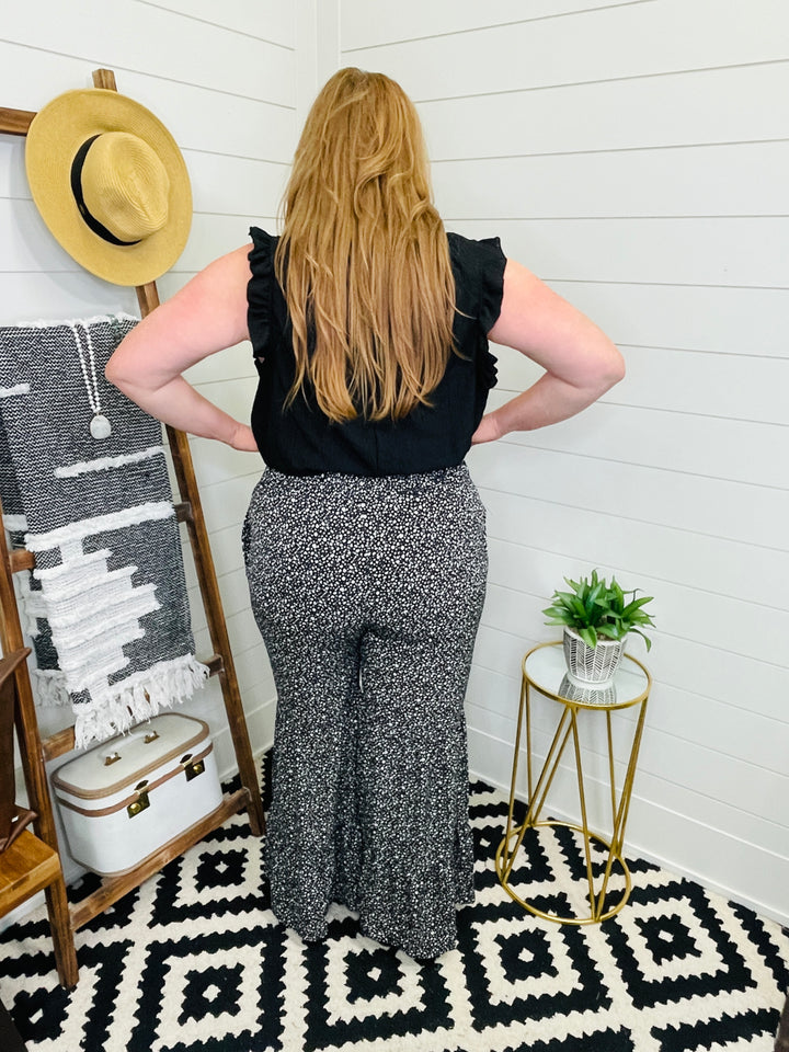Wide Leg Floral Ruffle Pant: 3 Colors