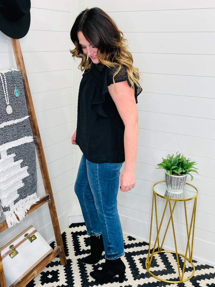 Elegant Lace and Dot Ruffle Top : 2 Colors
