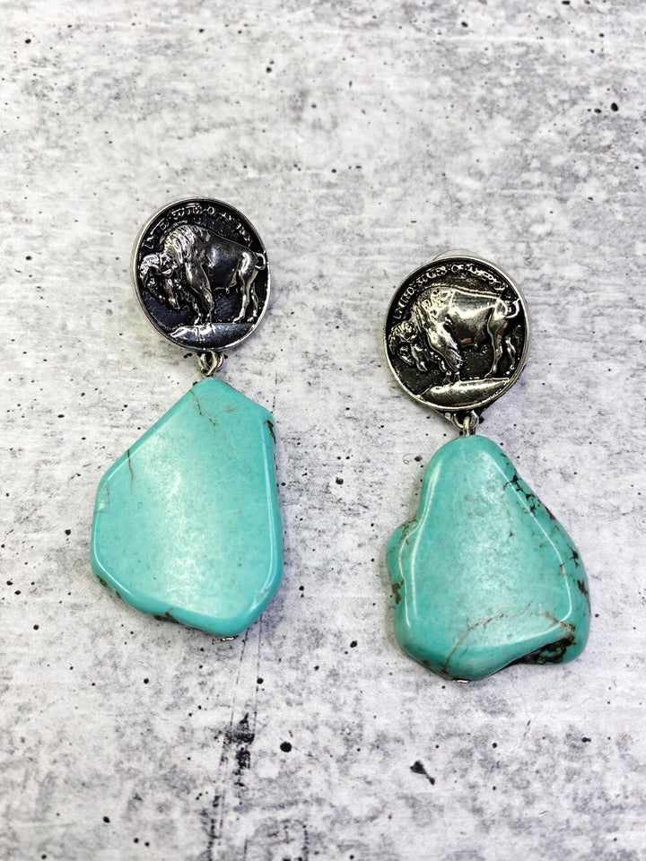 Turquoise and Buffalo Coin Earrings