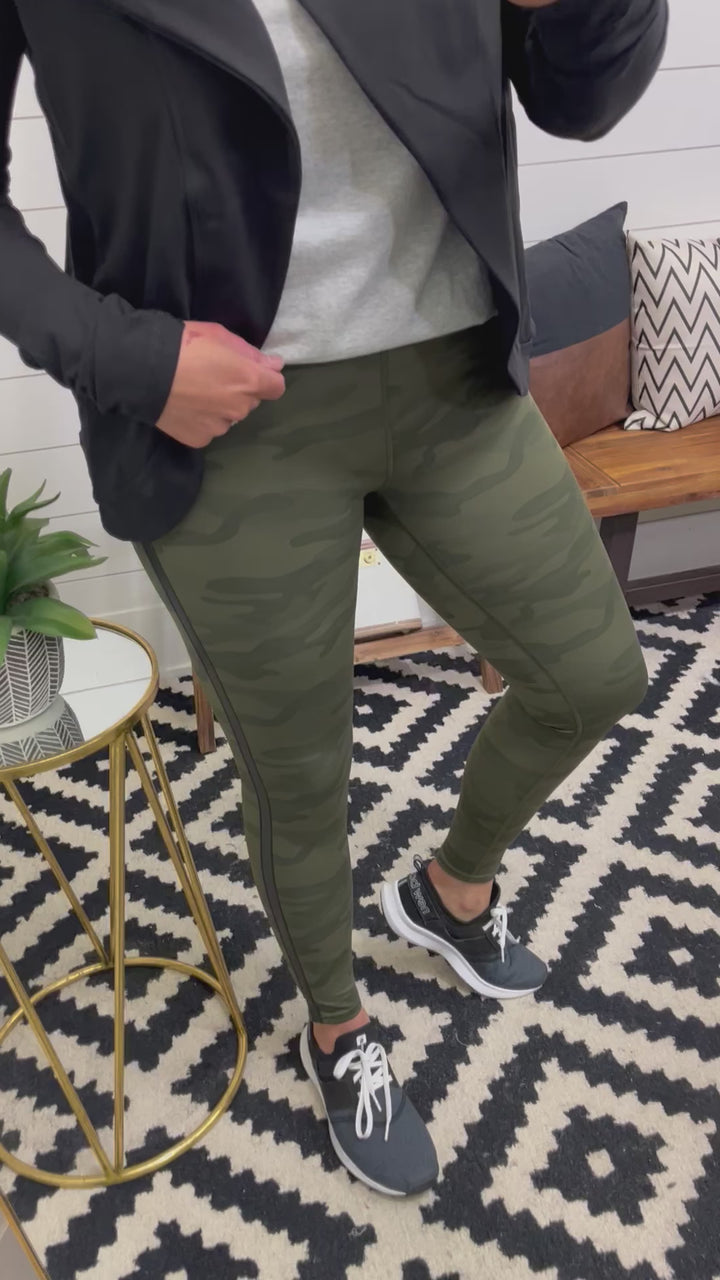 Camo Faux Leather Side Stripe Activewear Leggings