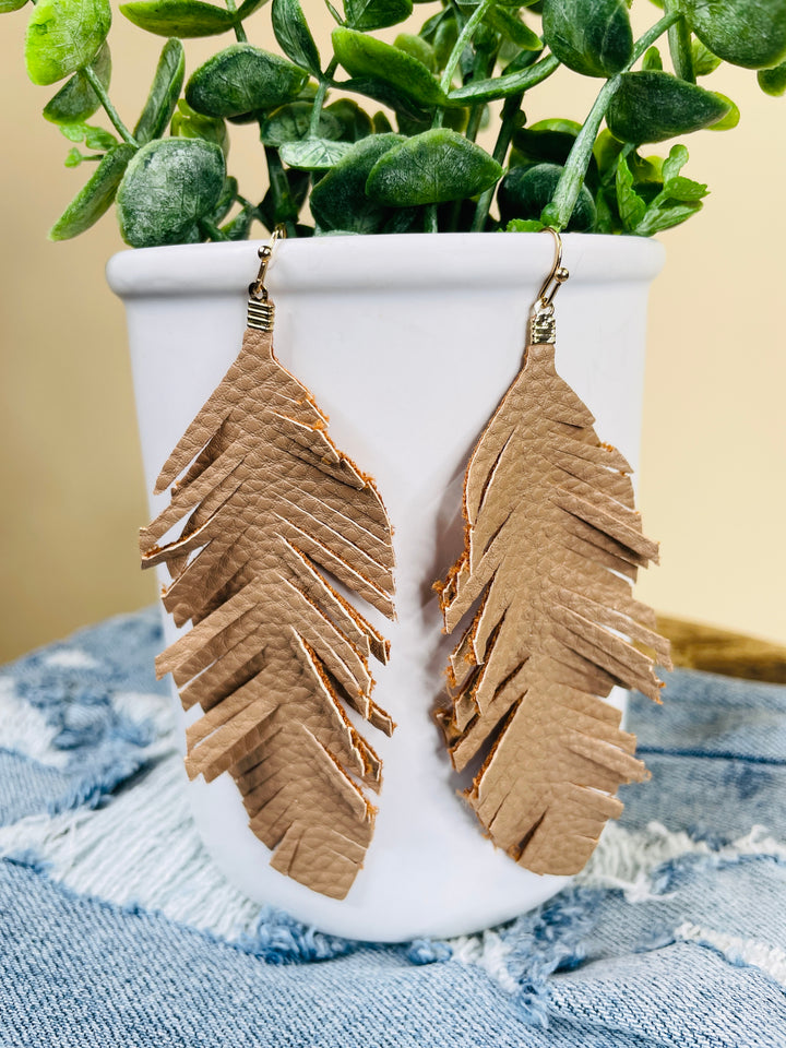 Leather Feather Fringe Earrings