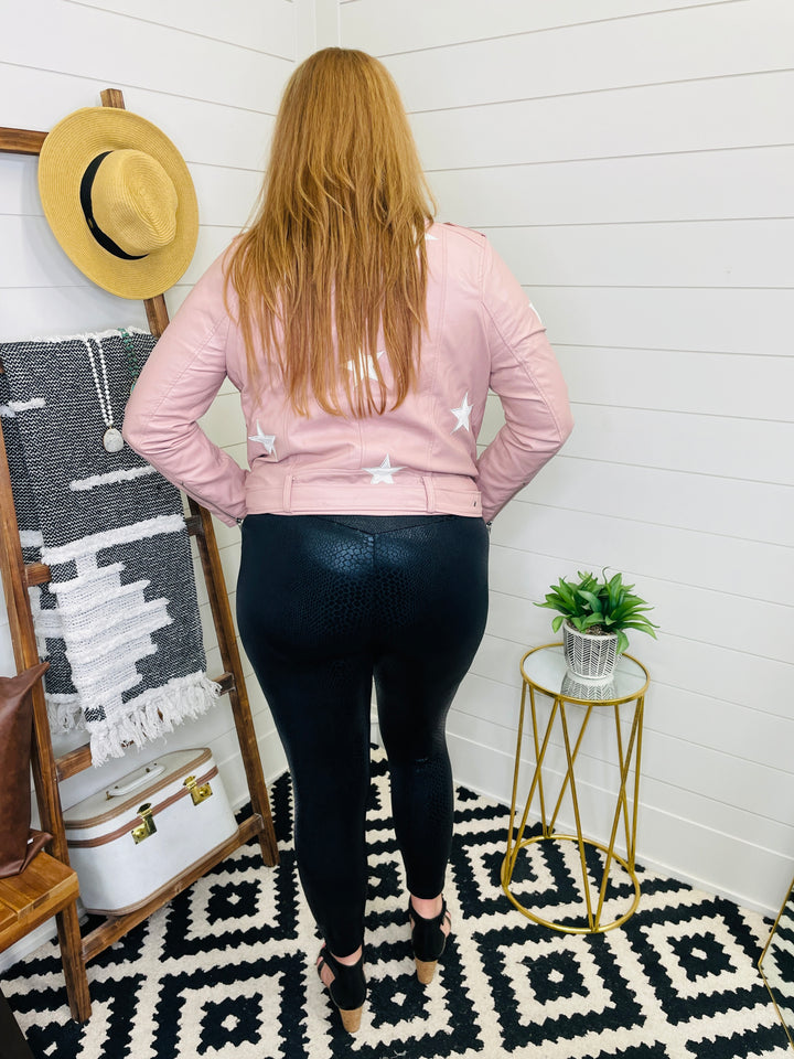 Snake Print Embossed Leggings