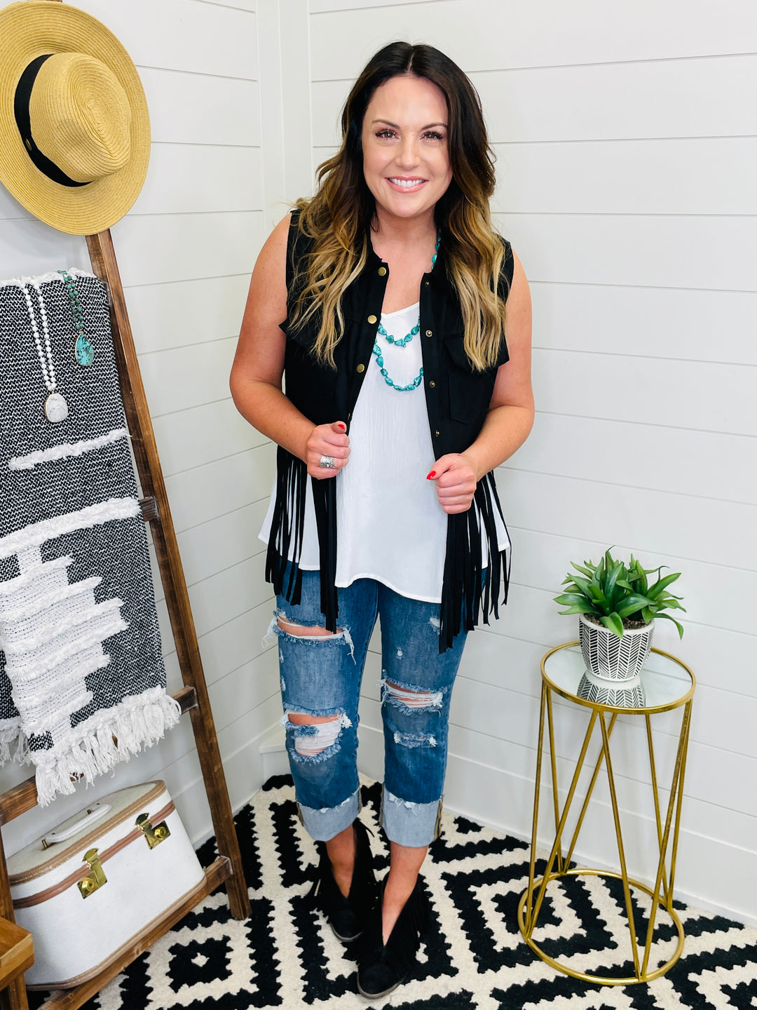 Faux Suede Fringe Vest : 2 Colors