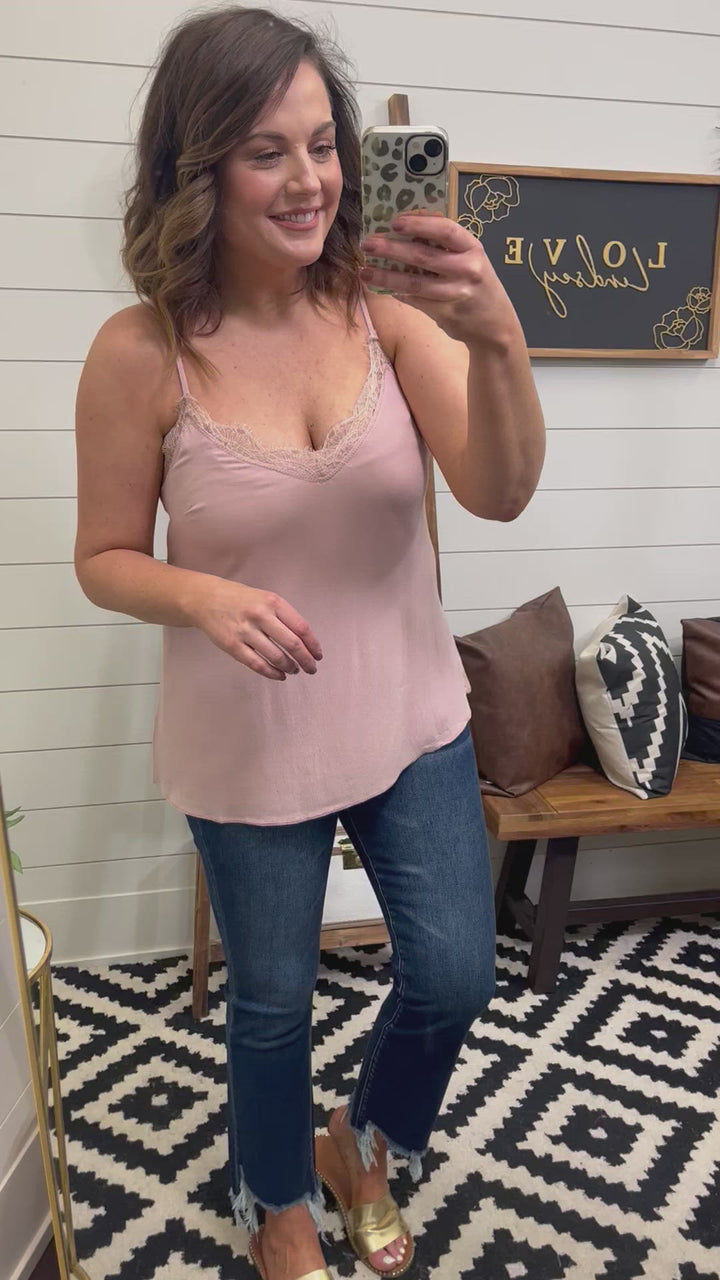 Lace Trim Lined Cami : 2 Colors
