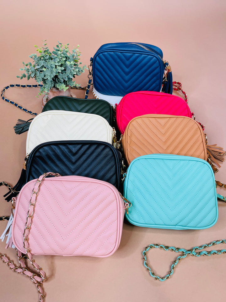 The Quinn: Quilted Chain Crossbody Purse : 8 Colors
