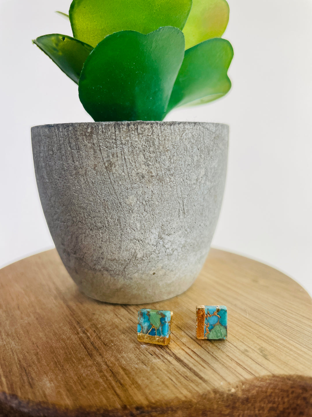 Square Turquoise Gold Studs