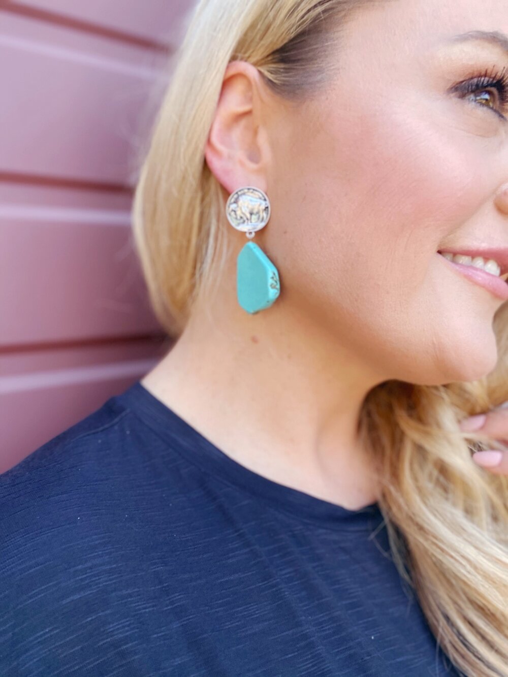 Turquoise and Buffalo Coin Earrings