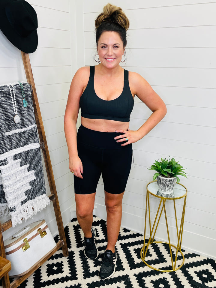 Ribbed Adjustable Strap Sports Bra