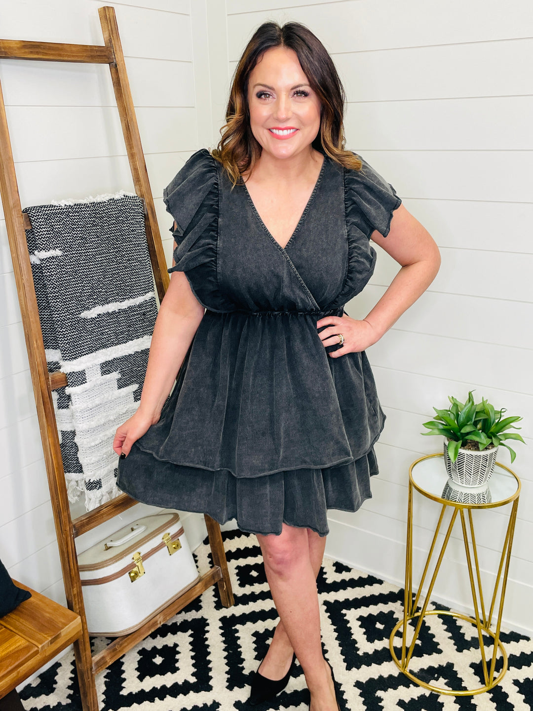 Charcoal Faux Denim Tiered Dress – LoveLindsey
