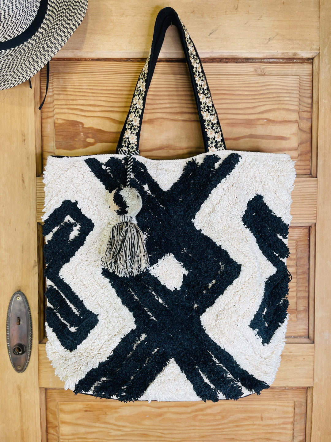 Canvas Pom Woven Embroidered Tote