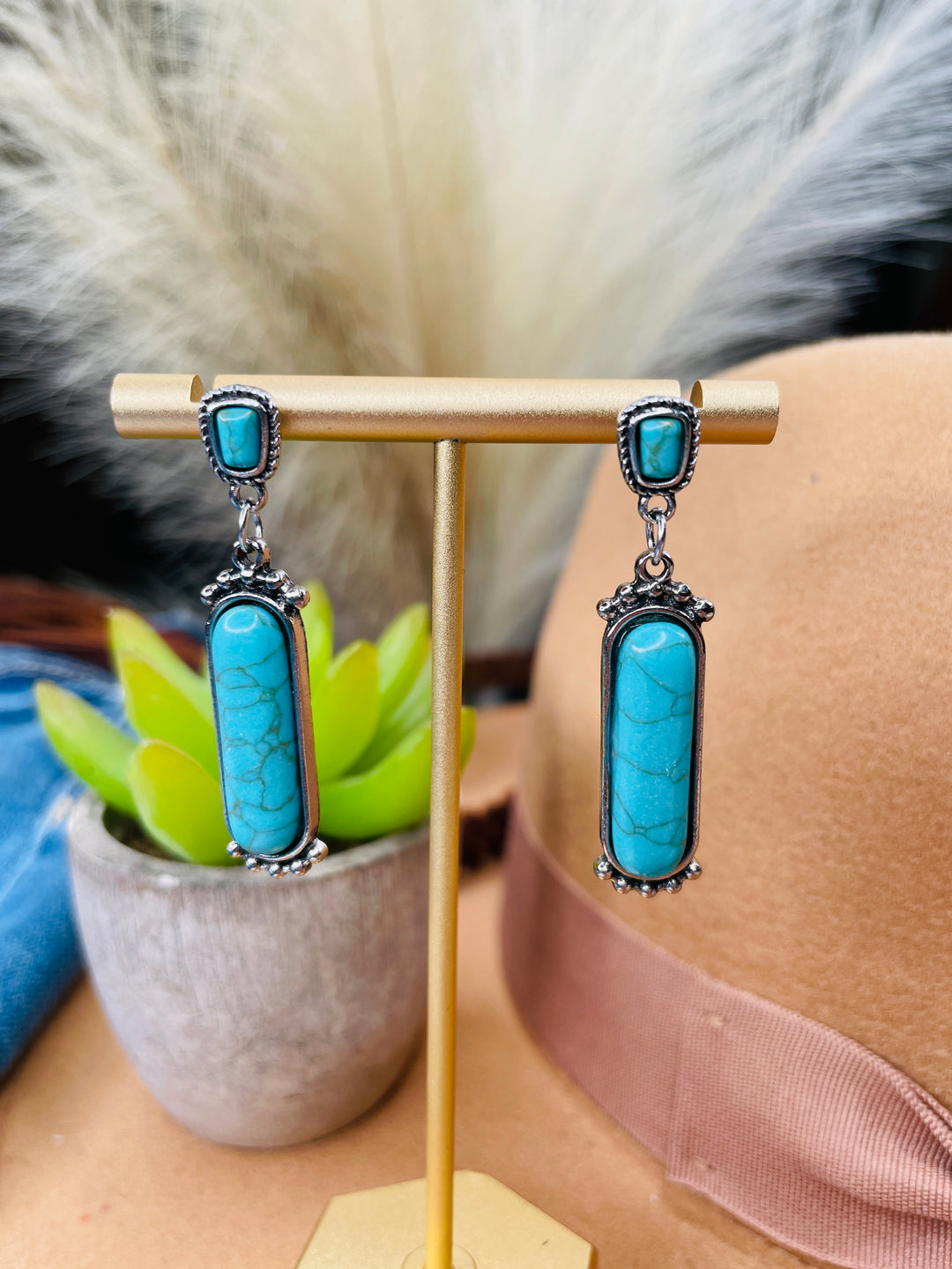Turquoise Oblong Drop Earrings