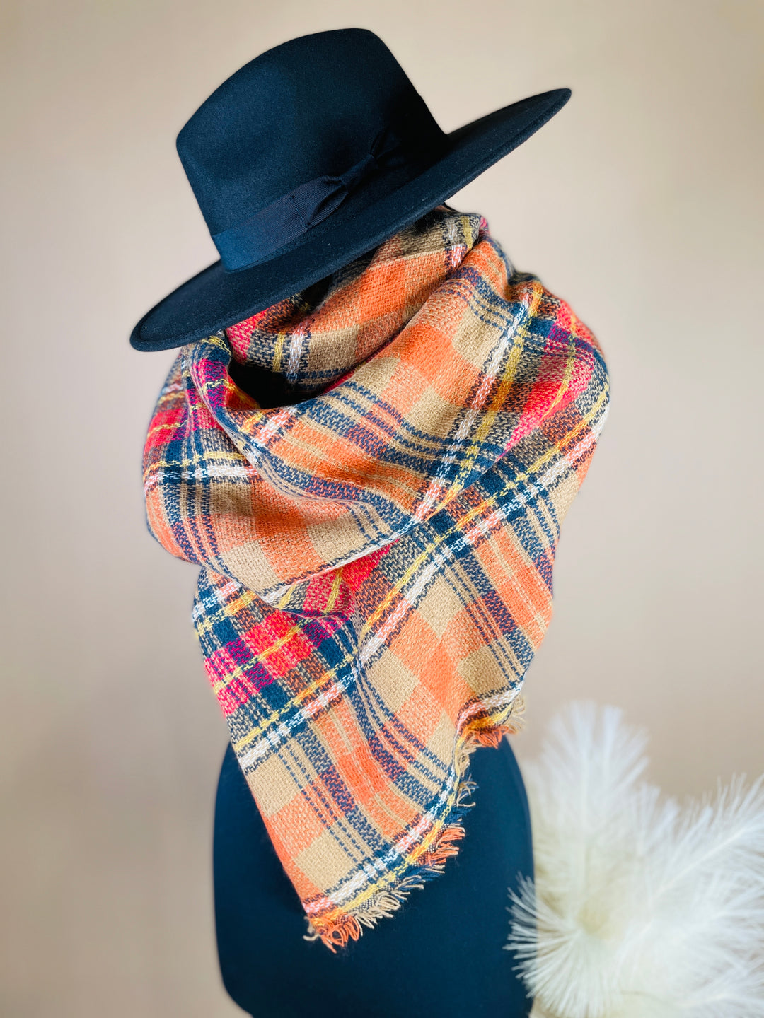 Pumkpin Plaid Blanket Scarf