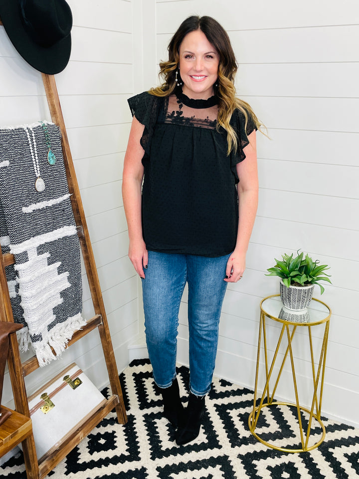 Elegant Lace and Dot Ruffle Top : 2 Colors