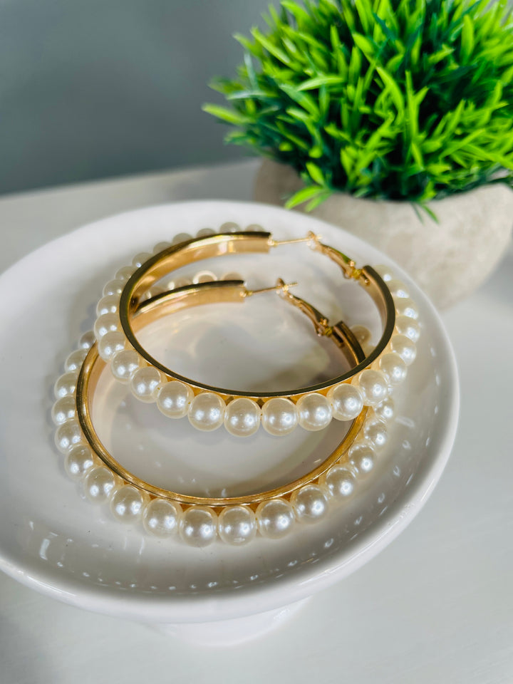 Statement 18k Gold Plated Pearl Hoop Earrings : 2 Colors
