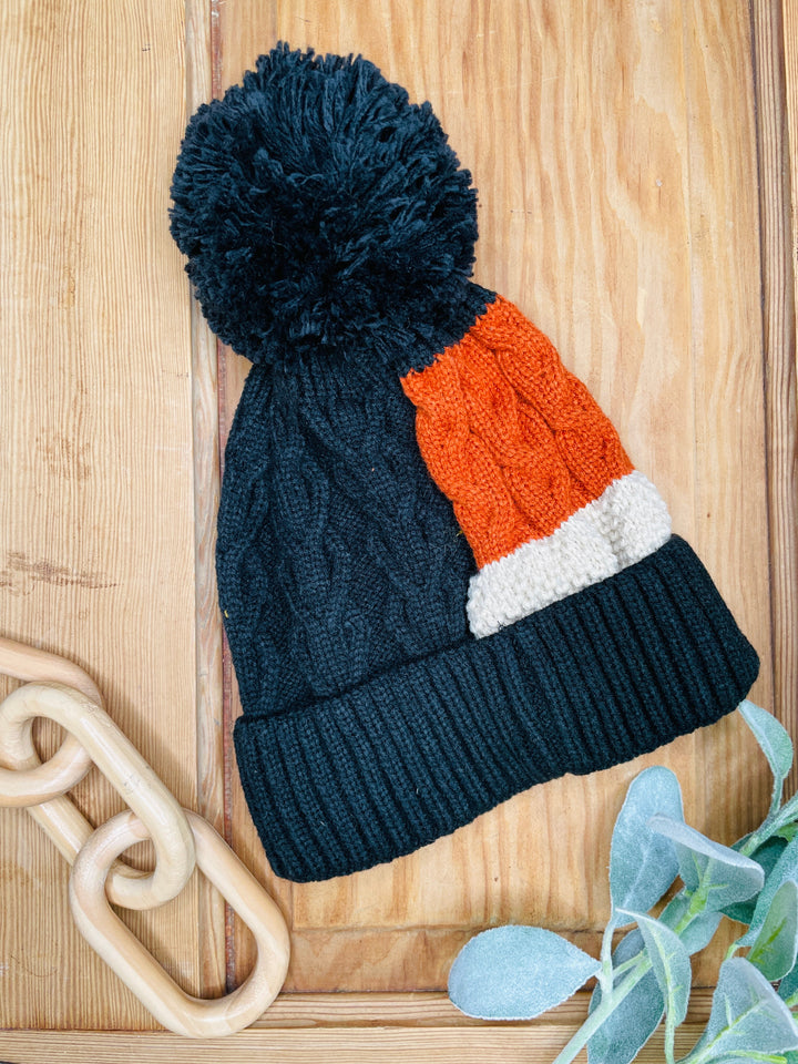 Patchwork Pom  Beanie