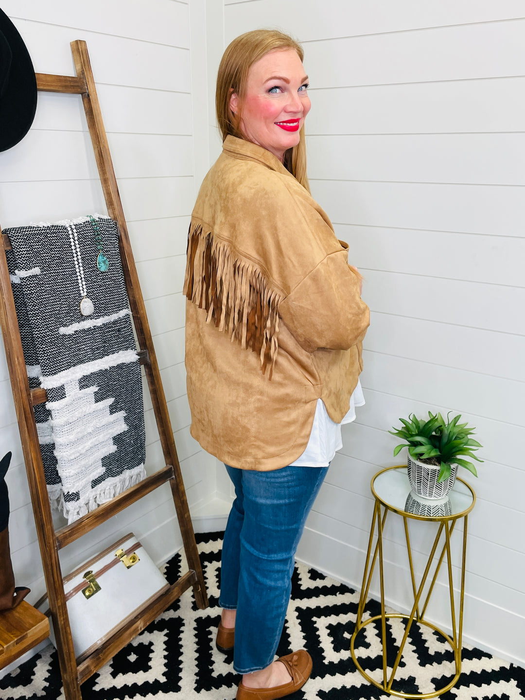 Faux Suede Fringe Shacket