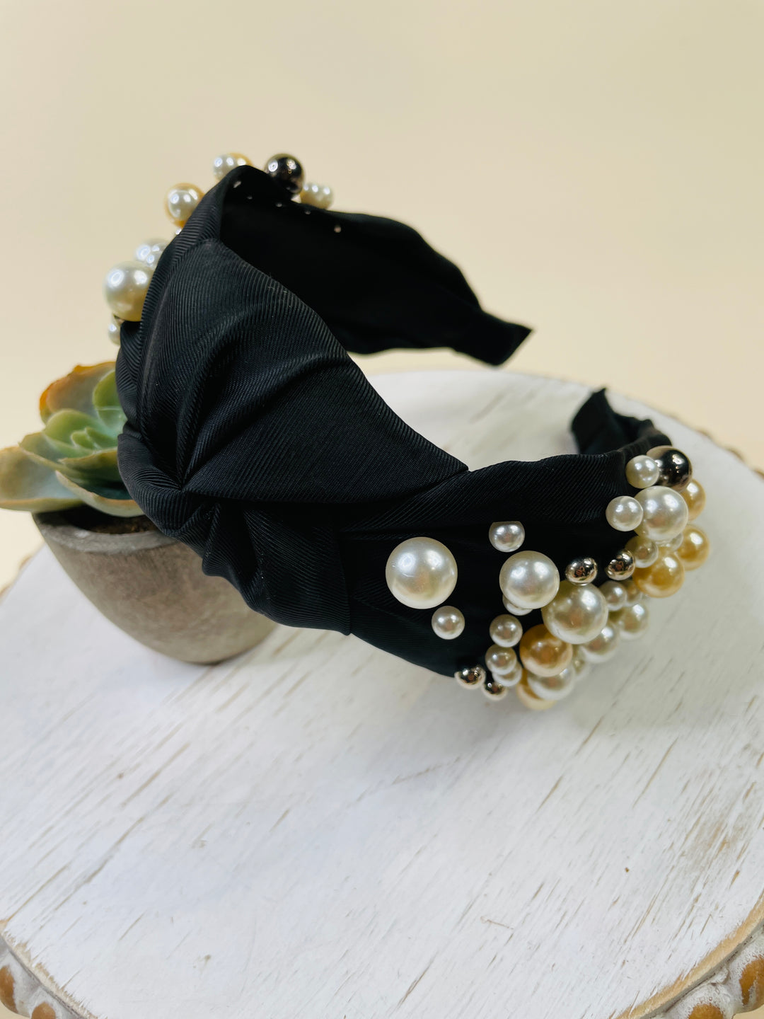Pearl Cluster Knot Satin Headband : 4 Colors