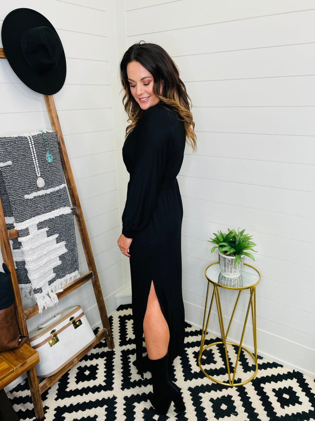 Dressed To The Nines, Wrap Front Long Sleeve Dress
