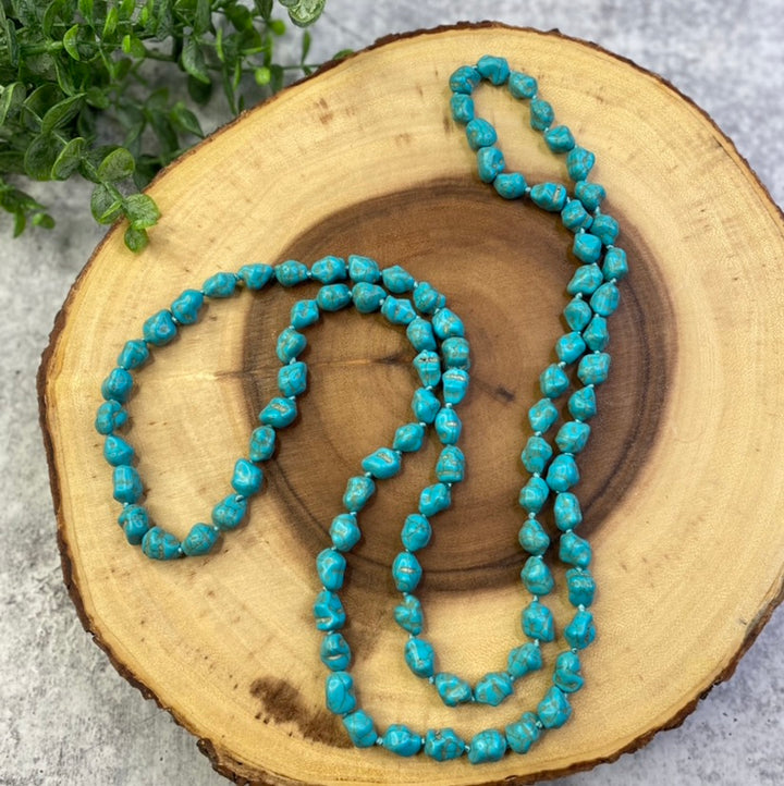 Long Rough Stone Turquoise Necklace