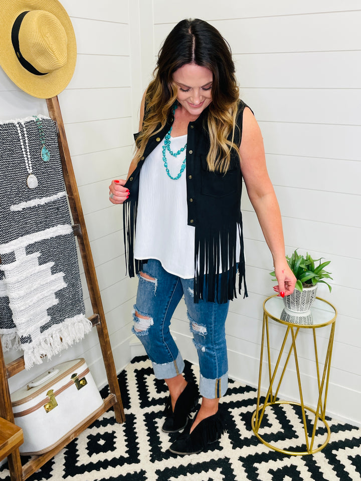 Faux Suede Fringe Vest : 2 Colors