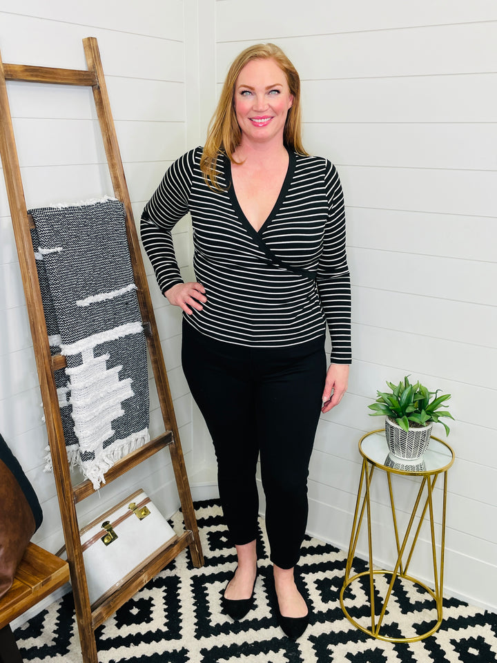Stripe V Neck Wrap Top