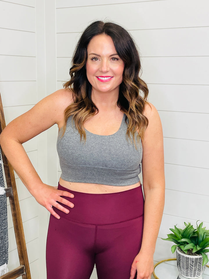 Ribbed Grey Cropped Yoga Bra Top