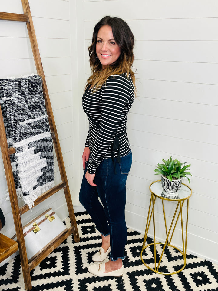 Stripe V Neck Wrap Top