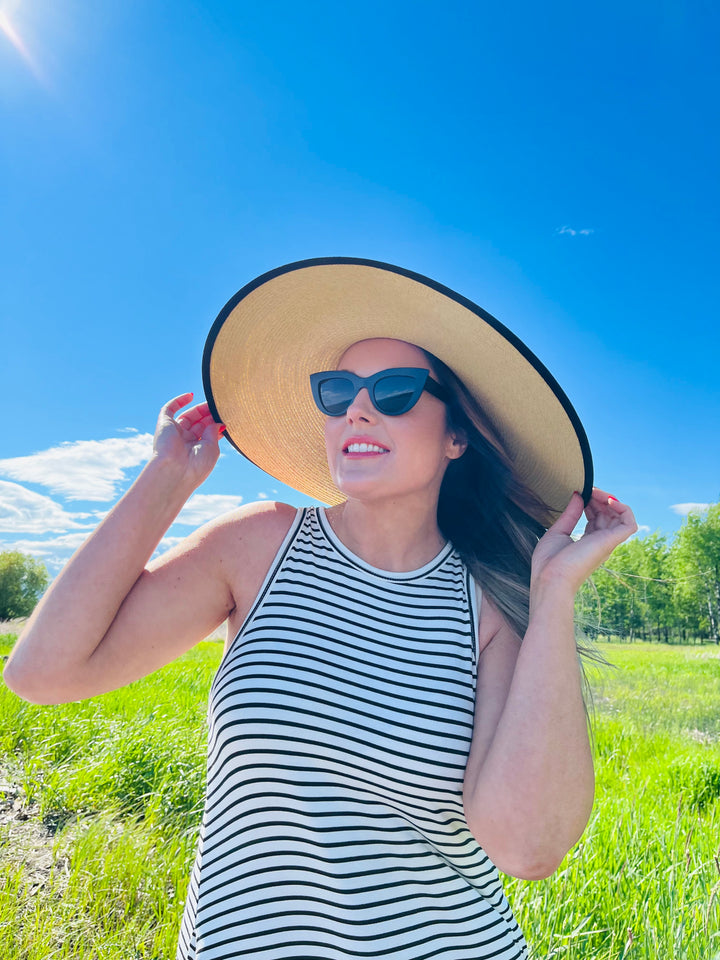 Sun Goddess Wide Ribbon Trimmed Hat