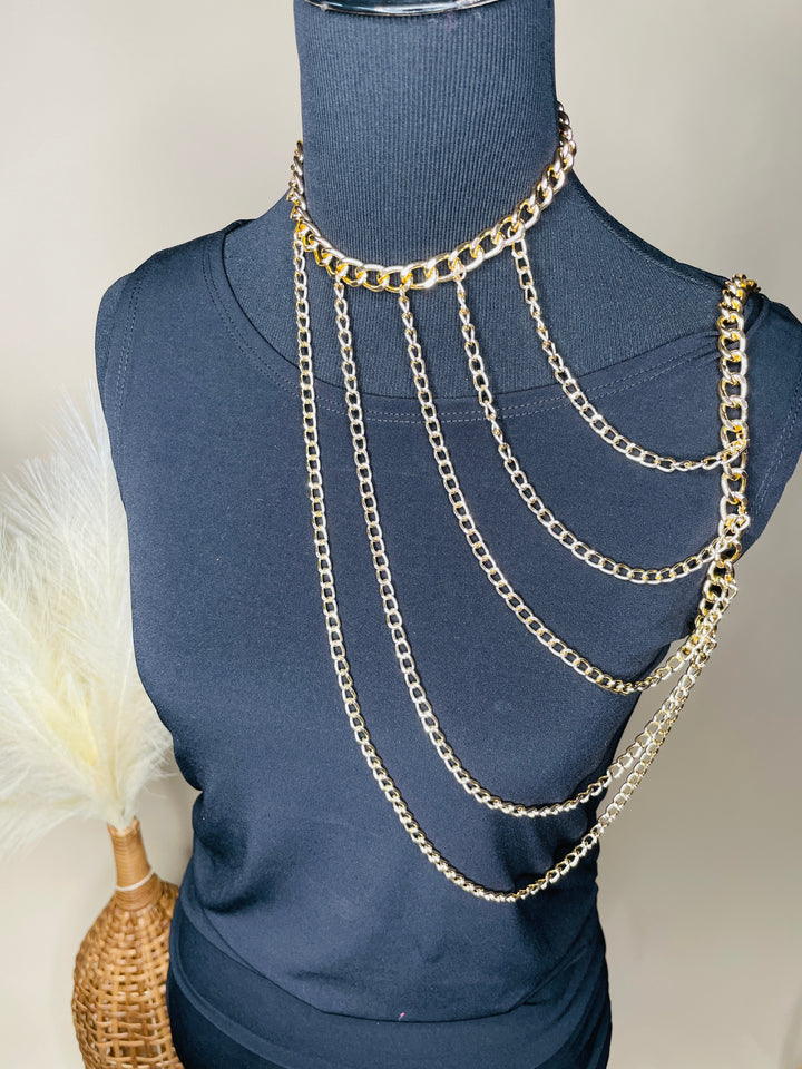 Warrior One Shoulder Body Chain Necklace : Gold and Silver