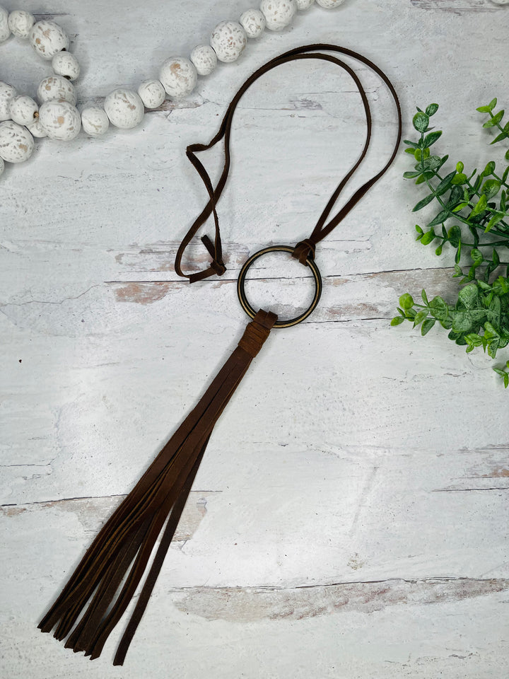 Love Lindsey Leather: Long Tassel Ring Necklace