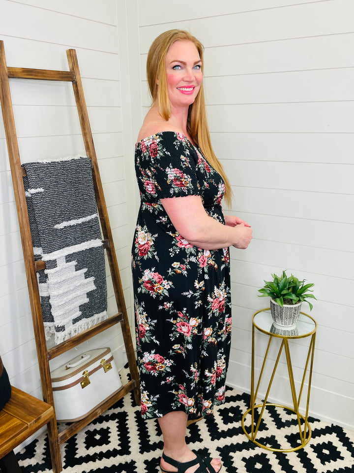 LAST ONE! Floral Smocked Midi Dress