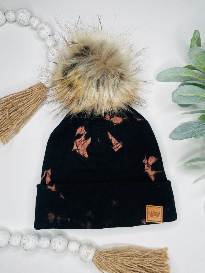 Neutrals Tie Dye Knit Pom Beanie