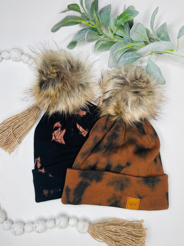 Neutrals Tie Dye Knit Pom Beanie