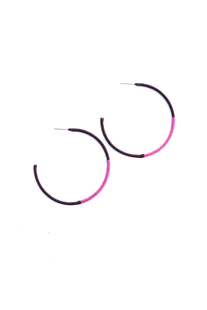 Pink and Purple Wrapped Color Block Hoop Earring