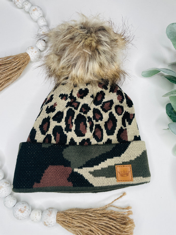 Leopard Camo Mixed Print Beanie