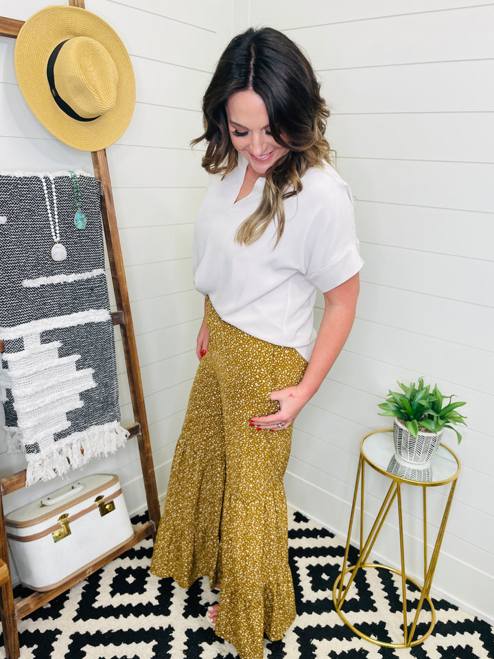Wide Leg Floral Ruffle Pant: 3 Colors