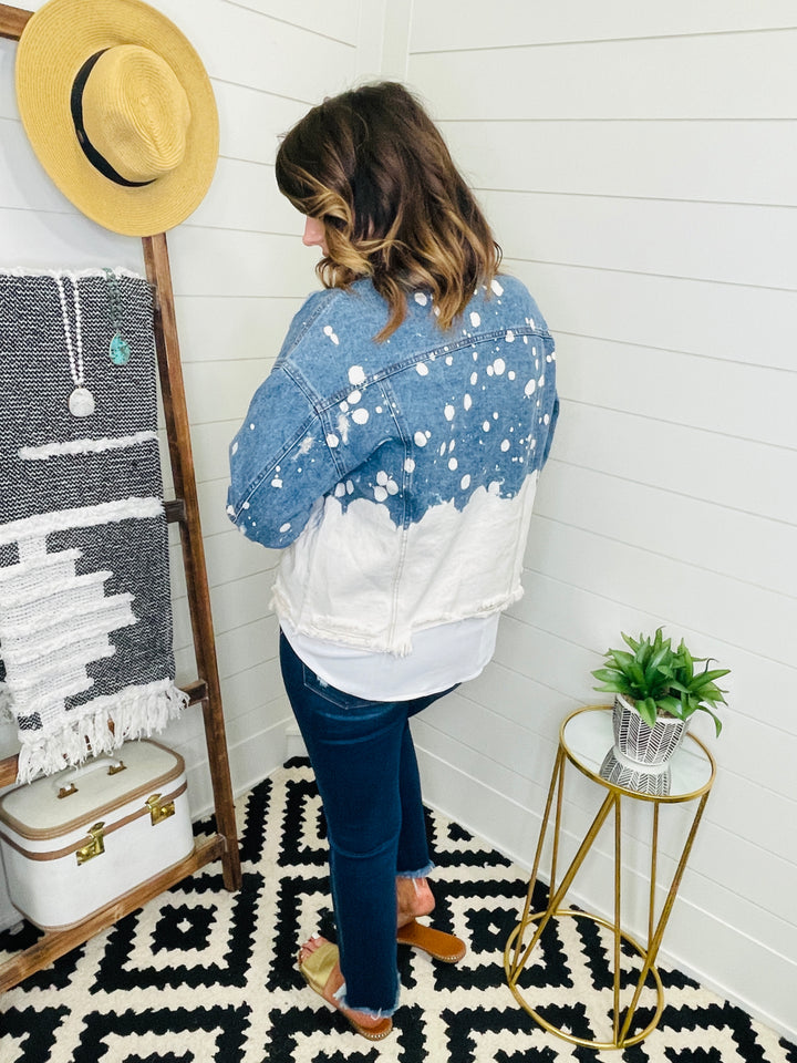 Dipped Bleached Distressed Denim Jacket : 2 Colors