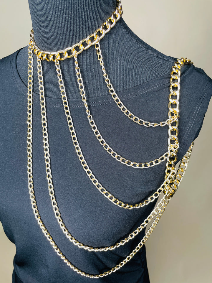Warrior One Shoulder Body Chain Necklace : Gold and Silver