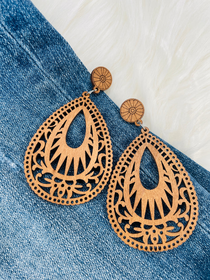 Laser Cut Wood Teardrop Earring