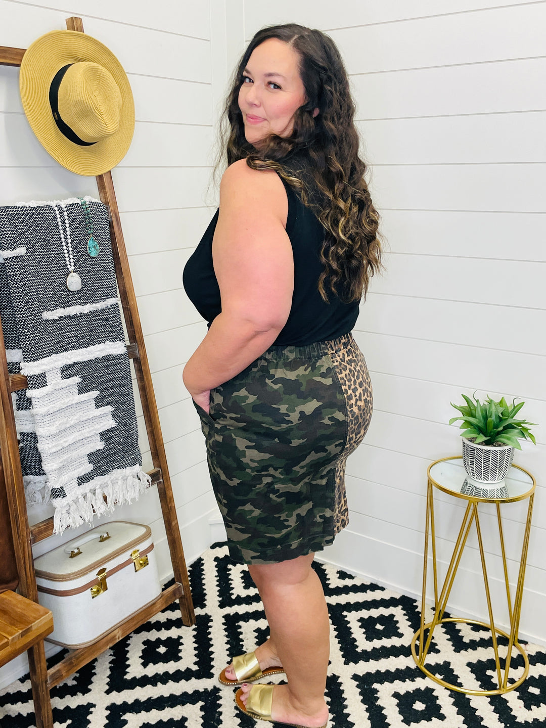 Camo and Leopard Button Front Skirt