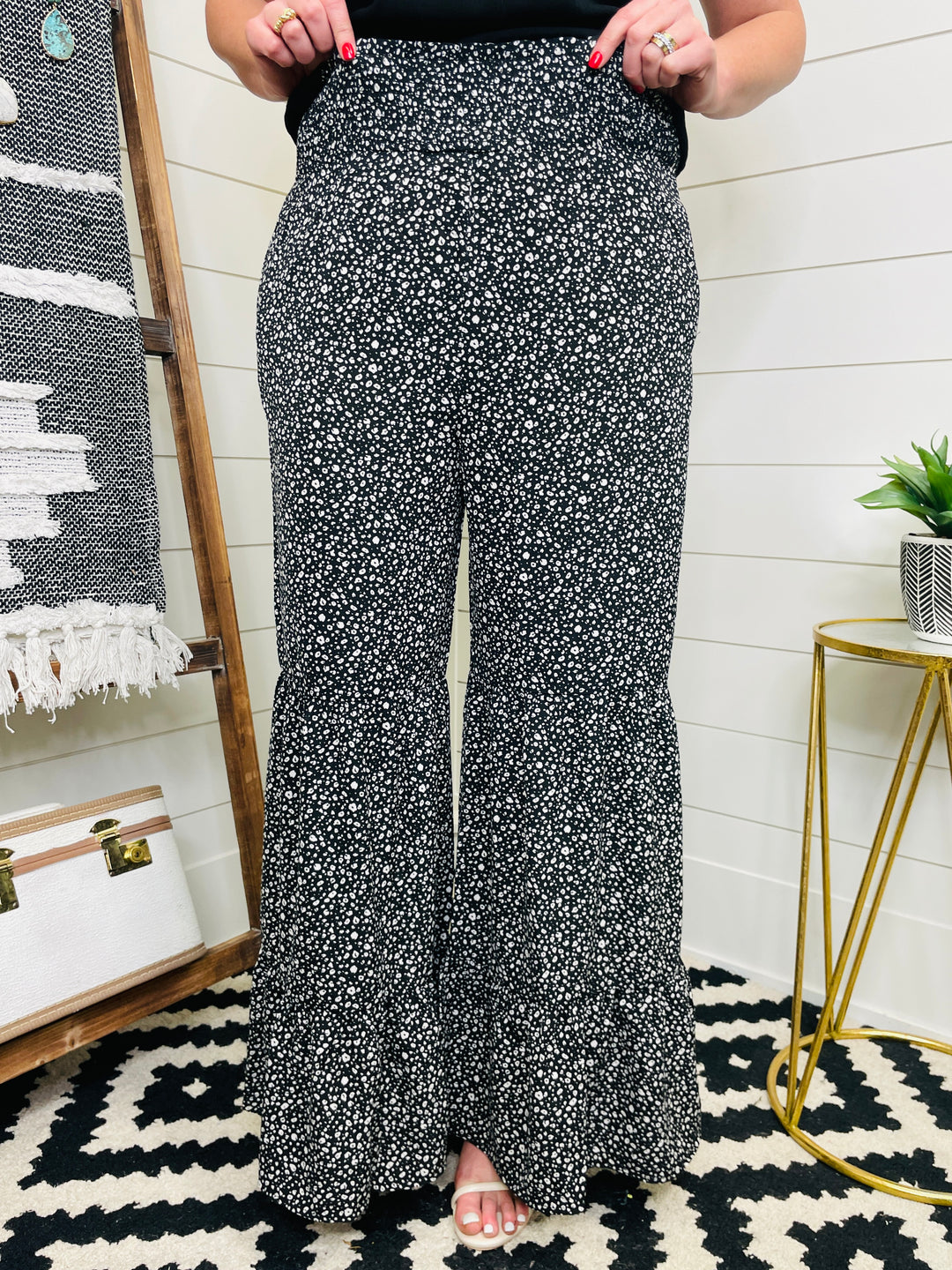 Wide Leg Floral Ruffle Pant: 3 Colors