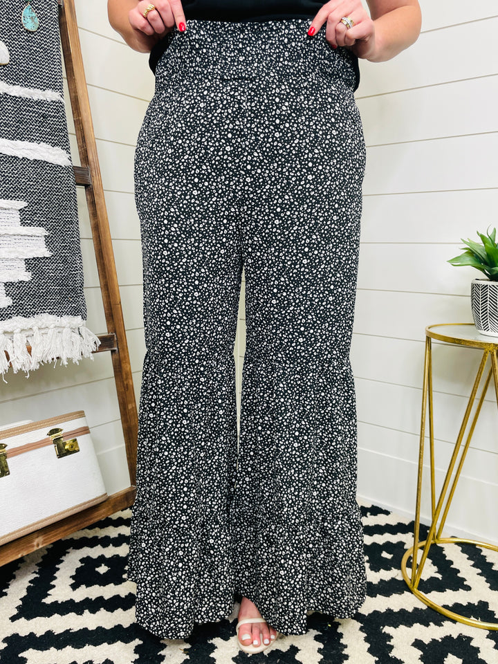 Wide Leg Floral Ruffle Pant: 3 Colors