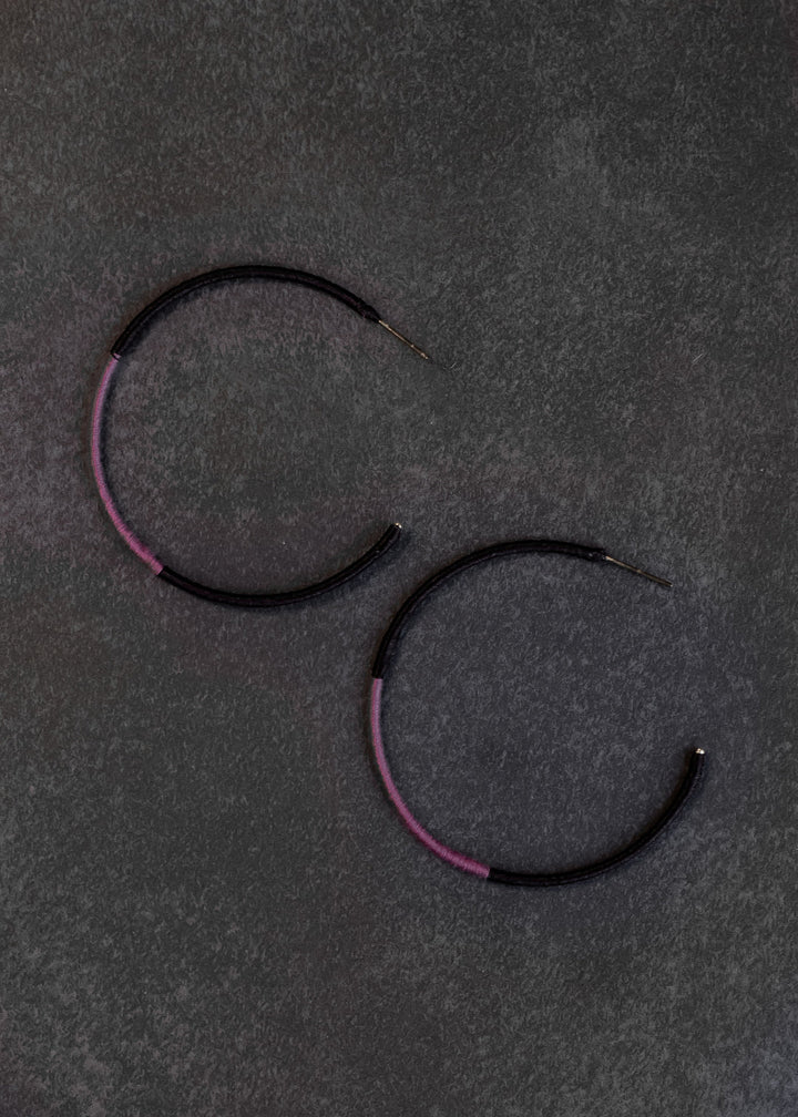 Pink and Purple Wrapped Color Block Hoop Earring