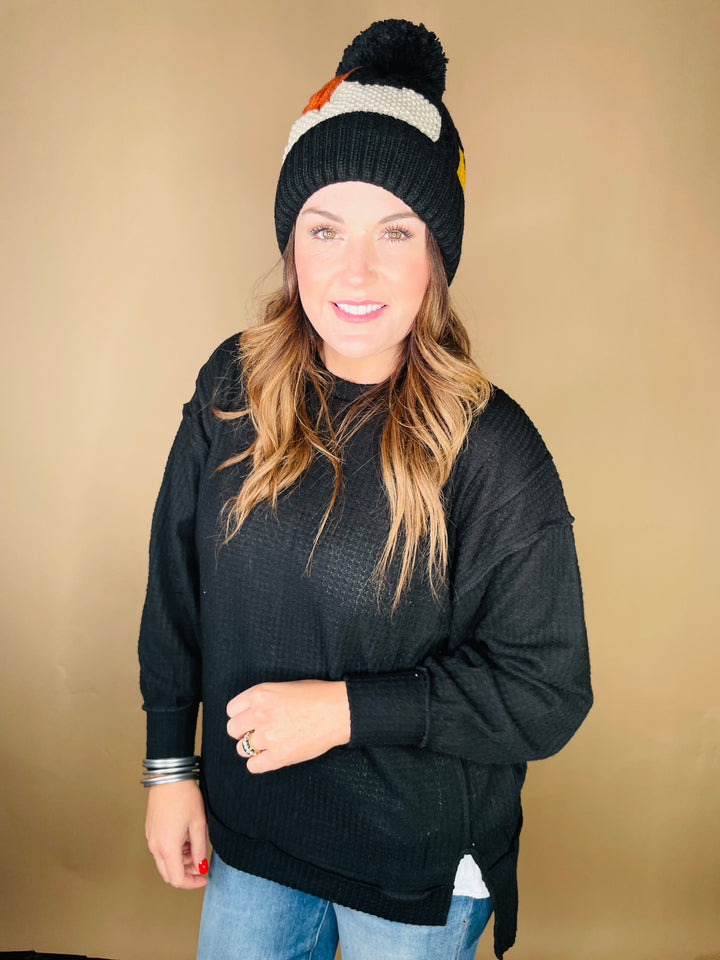 Patchwork Pom  Beanie
